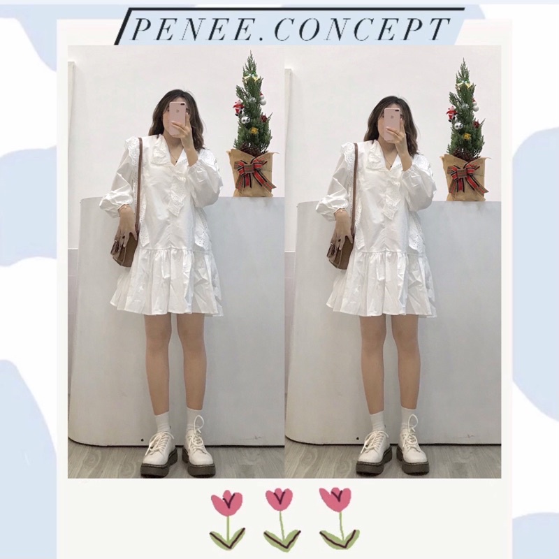 Đầm tay dài phối ren cực xinh 2021 dành cho nữ PeNeconcept