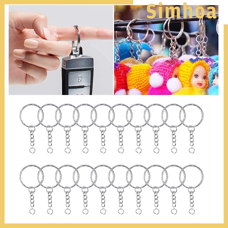 [SIMHOA]100x Keyring Blanks Key Rings with Chain Opens Jump Rings