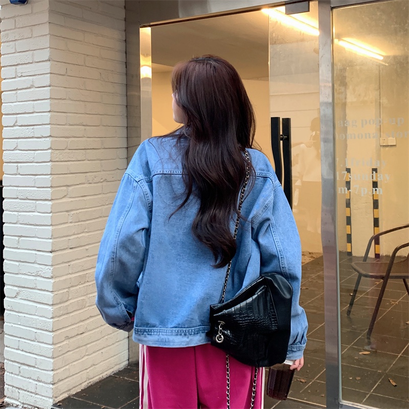 Áo Khoác Denim Tay Dài Dáng Rộng Thời Trang Mùa Thu Phong Cách Hàn Quốc Cho Nữ