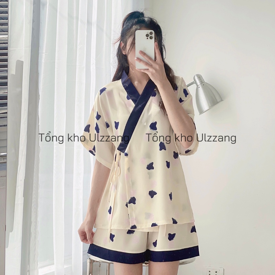 Bộ ngủ kimono lụa đồ ngủ nữ cute chất lụa mềm mát không nhăn