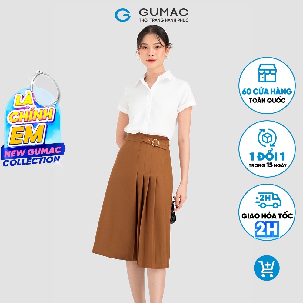 Chân váy xếp ly nữ GUMAC nhiều màu dáng dài phối dây đai kiểu VC08009