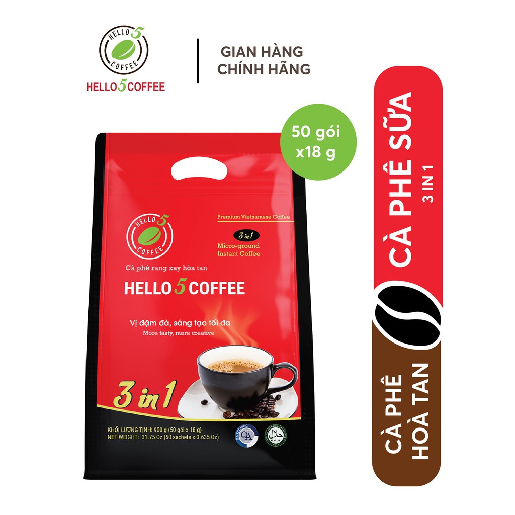Cafe Sữa Hòa Tan 3in1 Hello 5 Coffee - Bịch 50 gói x 18g
