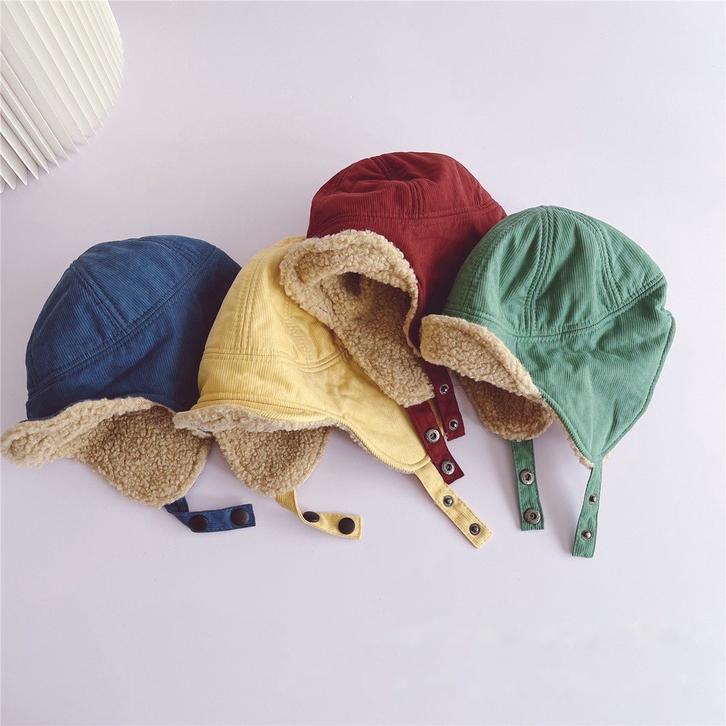 Mũ phi công lót lông có vành che 2 bên tai giữ ấm mùa đông cho bé trai, bé gái từ 1 - 5 tuổi