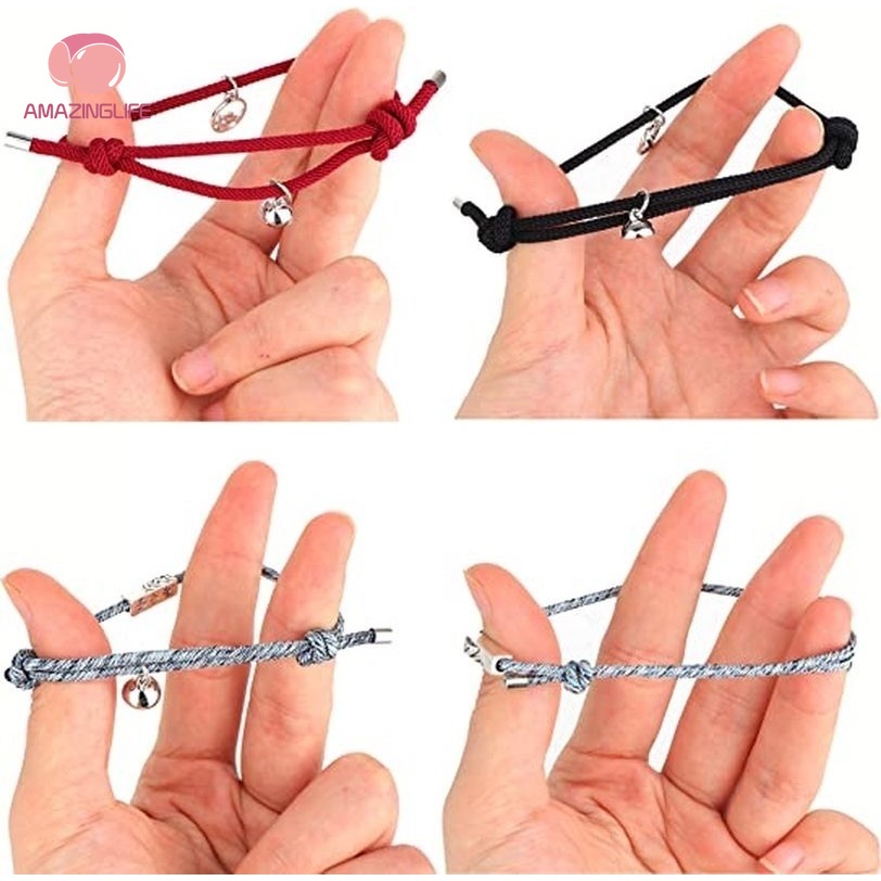 Bộ 2 Vòng Tay Dây Bện Phối Hạt Nam Châm Thiết Kế Tối Giản Phù Hợp Làm Quà Valentine / Cặp Đôi