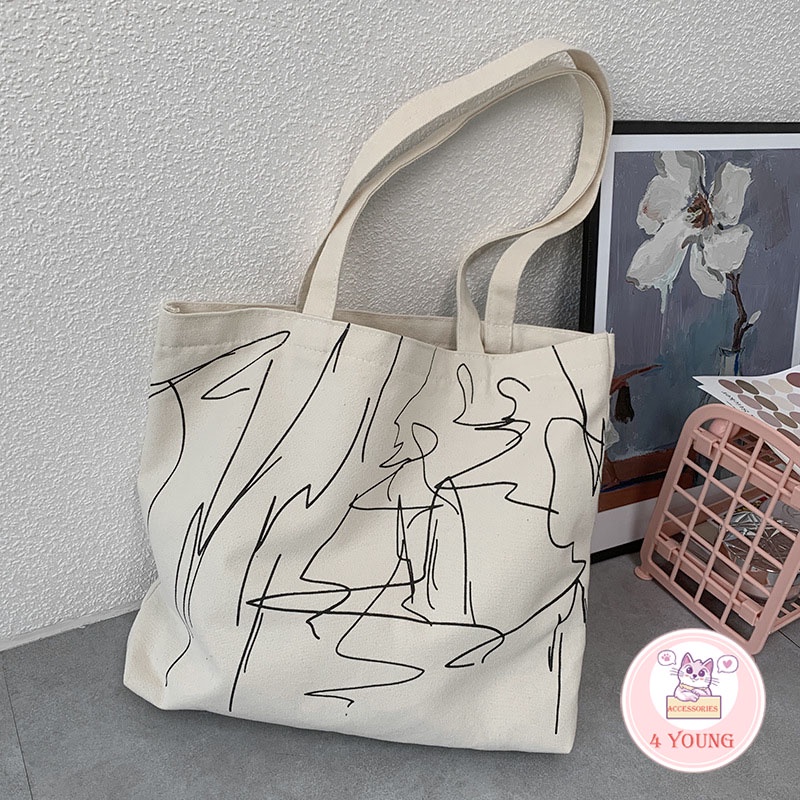 Túi tote thời trang phong cách Ulzzang vải canvas đựng vừa A4 đẹp giá rẻ T1004