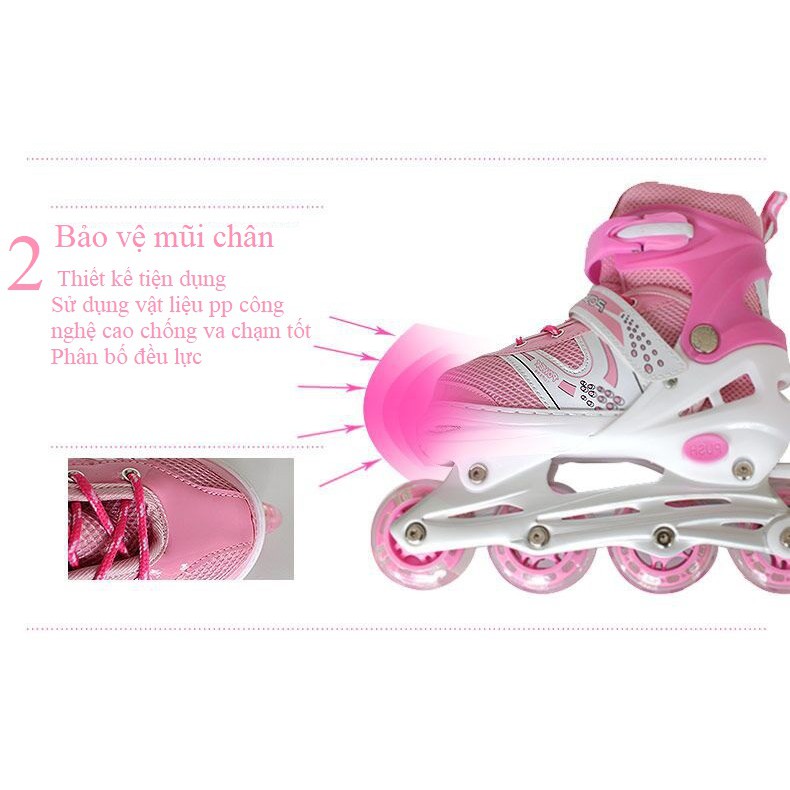 Giày trượt Patin Sports có đèn flash, tặng kèm bảo hộ tay và đầu gối