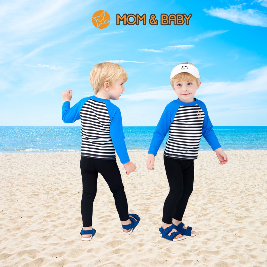 Áo bơi bé trai thương hiệu Hàn Quốc Petite Mieux sọc đen ngang phối tay dài cho trẻ em MOM & BABY BMECX05