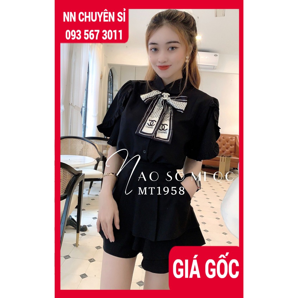 ÁO SƠ MI THẮT NƠ VOAN TƠ BÚN BÈO MT1958 TP107 ⚡ HÀNG CAO CẤP KIỂU TAY NGẮN