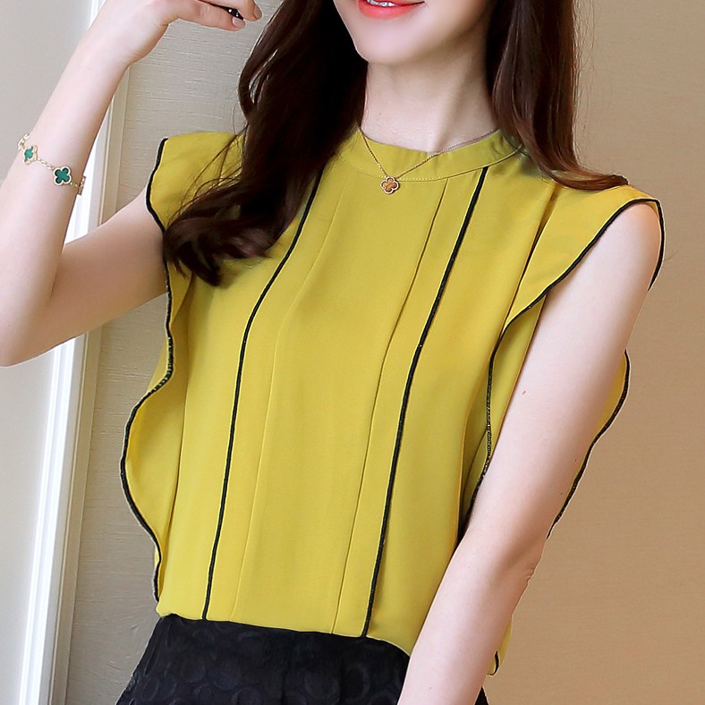 Áo Sơ Mi Chiffon Sát Nách Cổ Đứng Thời Trang Cho Nữ