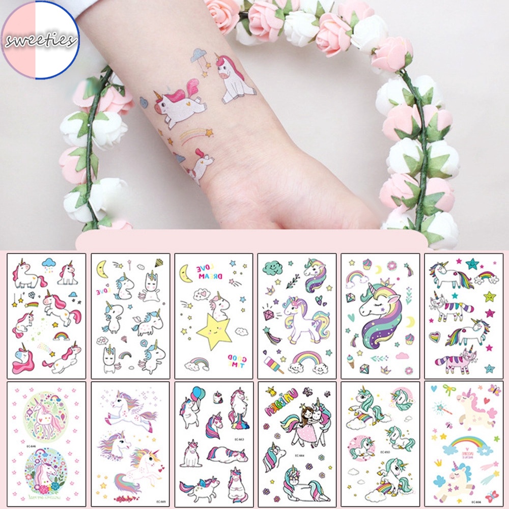 1 Tấm Hình Xăm Dán Tạm Thời Chống Nước Hình Kỳ Lân Nhiều Màu Dễ Thương Cho Trẻ Em