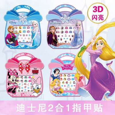 Miếng dán trang trí móng tay in hình Frozen 3D 2 trong 1 long lanh cho trẻ em