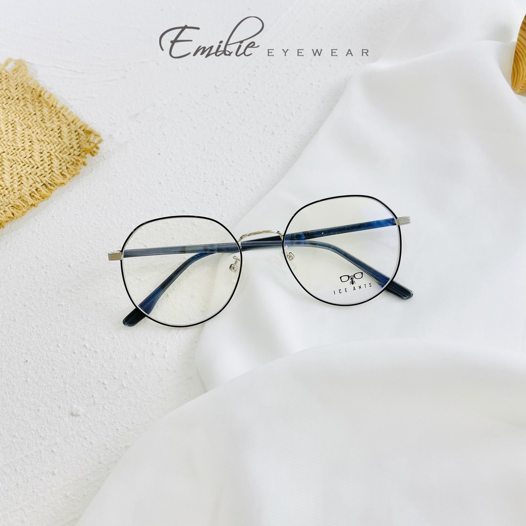 Gọng kính tròn bầu nam nữ chất liệu kim loại bọc cốt Kính mắt Emilie phụ kiện thời trang 1007