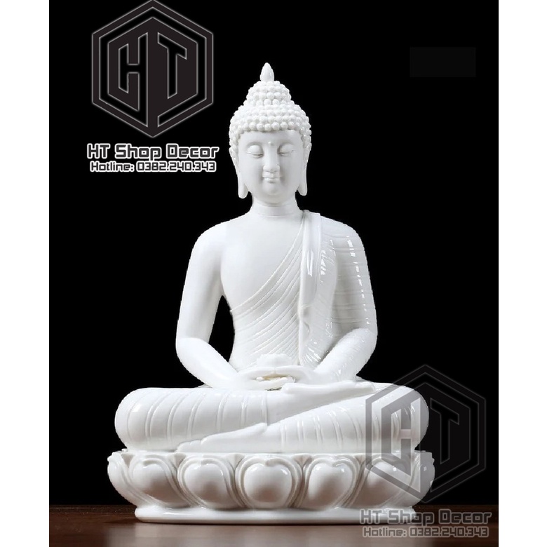 Tượng Thích Ca styles Thái 30cm màu trắng sứ