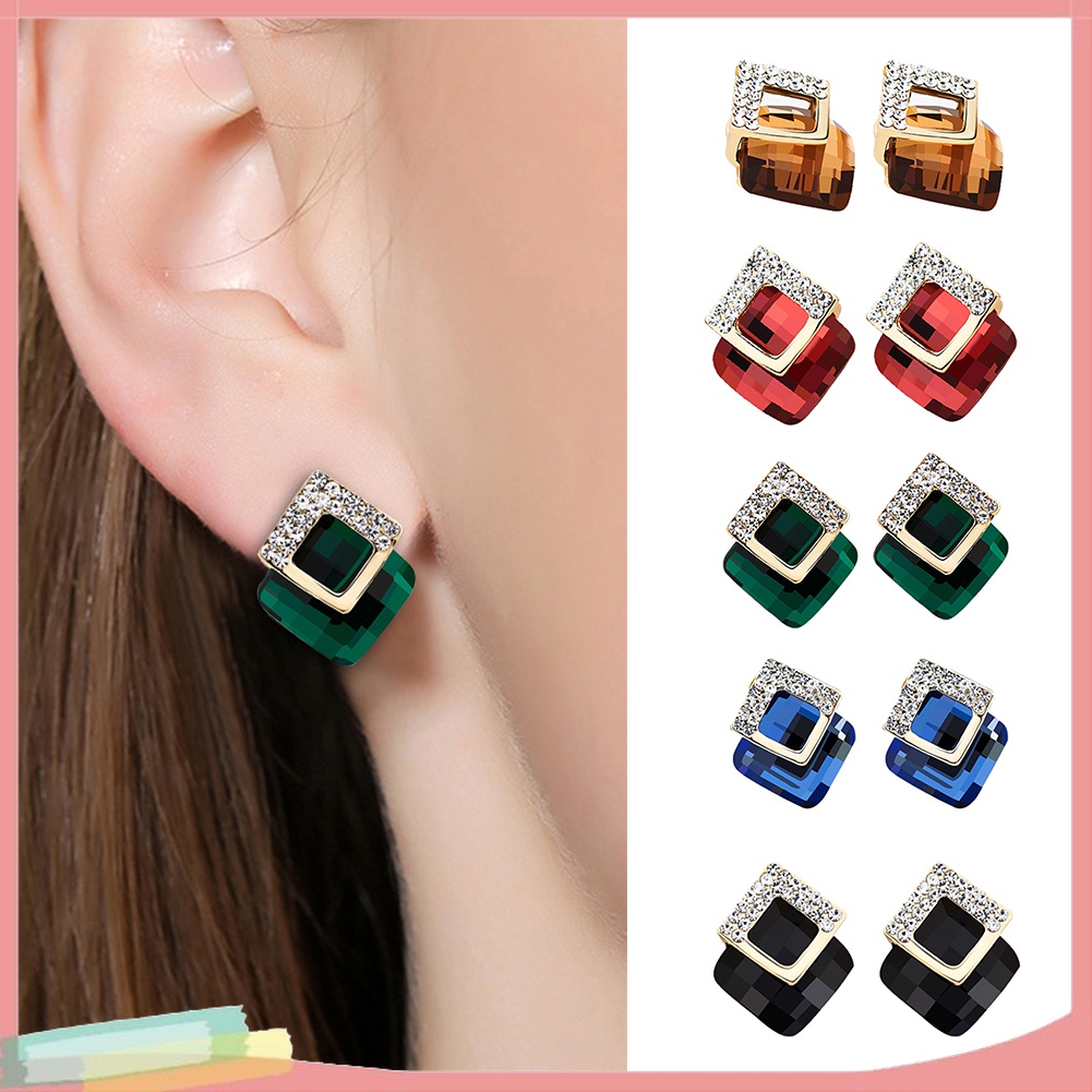 Đôi Khuyên Tai HìNh Vuông ĐíNh Kim Cương Giả ThờI Trang Cho Nữ