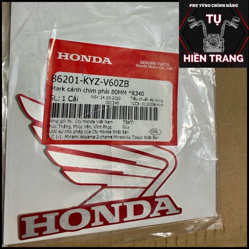 TEM CÁNH CHIM HONDA TRÁI-PHẢI MÀU BẠC NỀN ĐEN/ NÂU/ĐỎ CHÍNH HÃNG HONDA