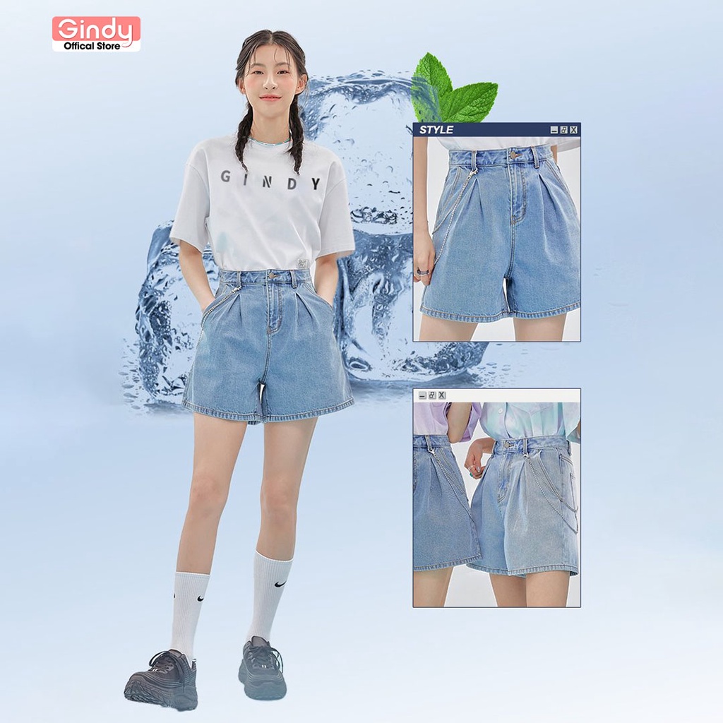 Quần short jeans nữ GINDY trơn mềm dáng ngắn chữ A thời trang phong cách trẻ trung năng động Q7108