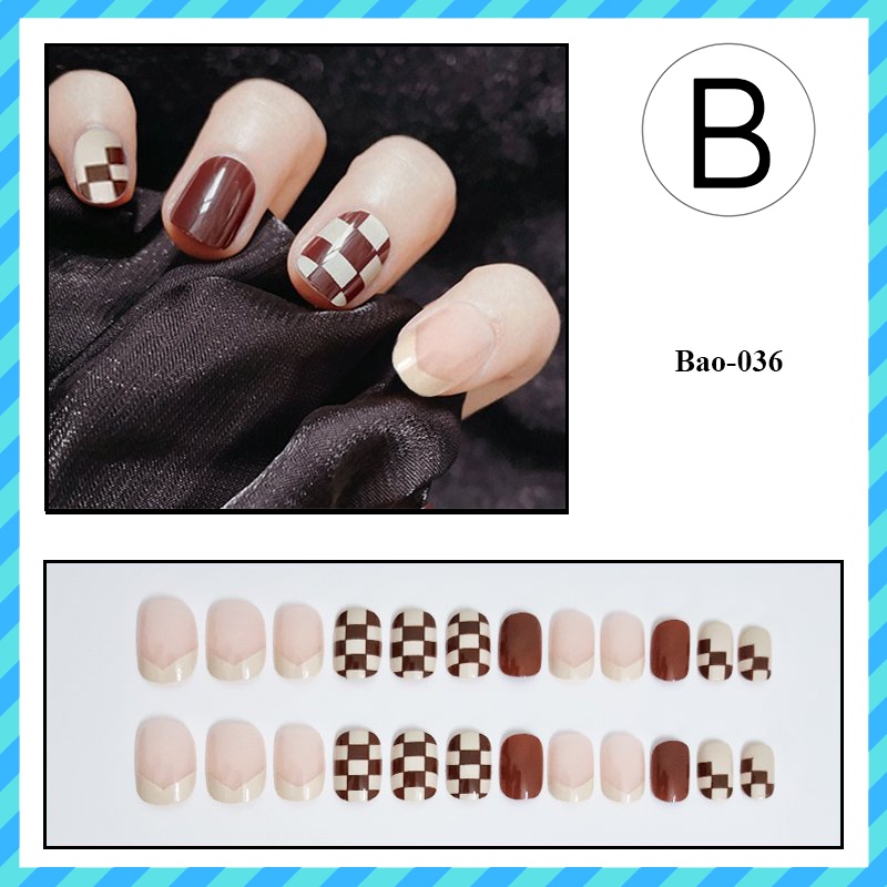 nail box kèm keo sơn lì họa tiết caro độc đáo