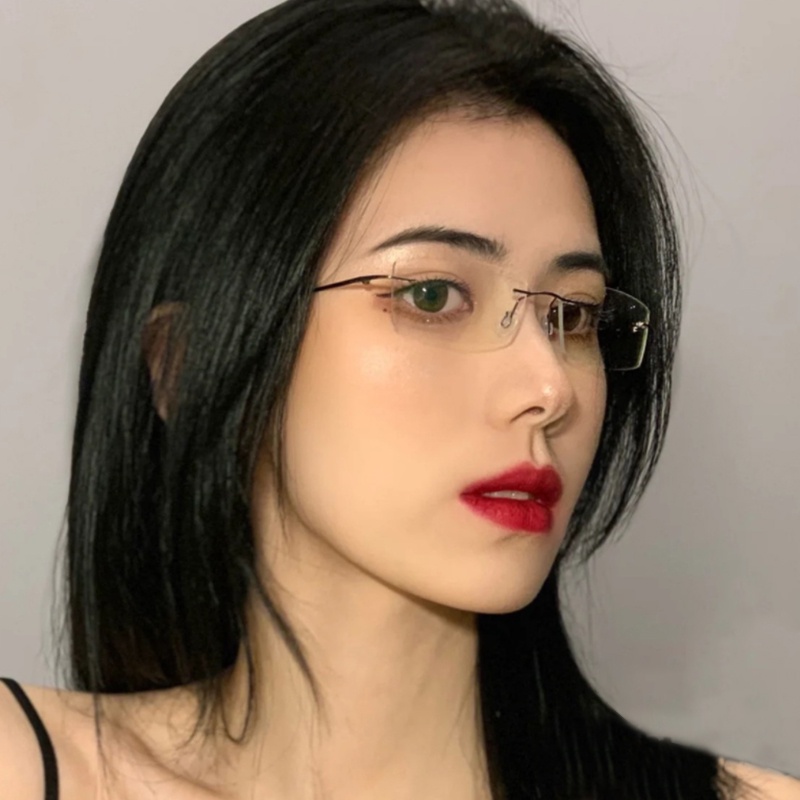 COD Kính TR90 Gọng Vuông Kim Loại Không Viền Chất Lượng Cao Phong Cách Hàn Quốc Thời Trang Cho Nam Nữ