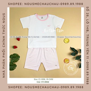 Bộ Cài Vai Cộc Thường Kẻ Hồng Đào Trắng NOUS (Size 12-18 Tháng Đến 18-24 Tháng)