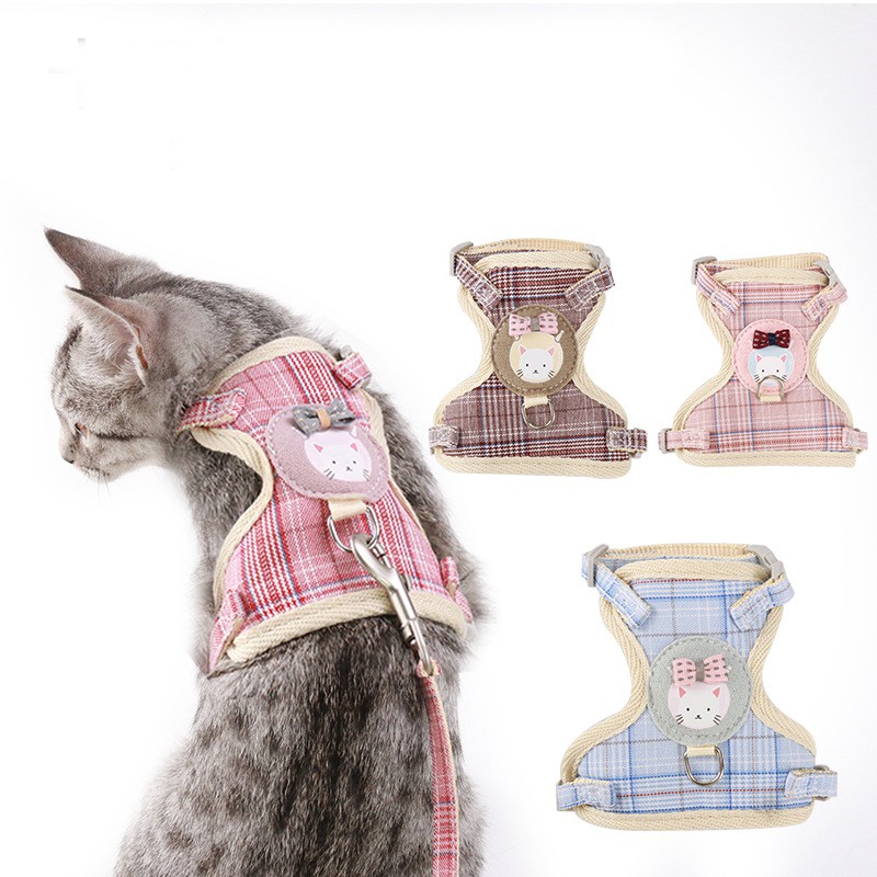 Dây dắt mèo dạng dây yếm đai áo ngực cho chó mèo 2 màu hồng phấn +nâu cafe _PKCM38