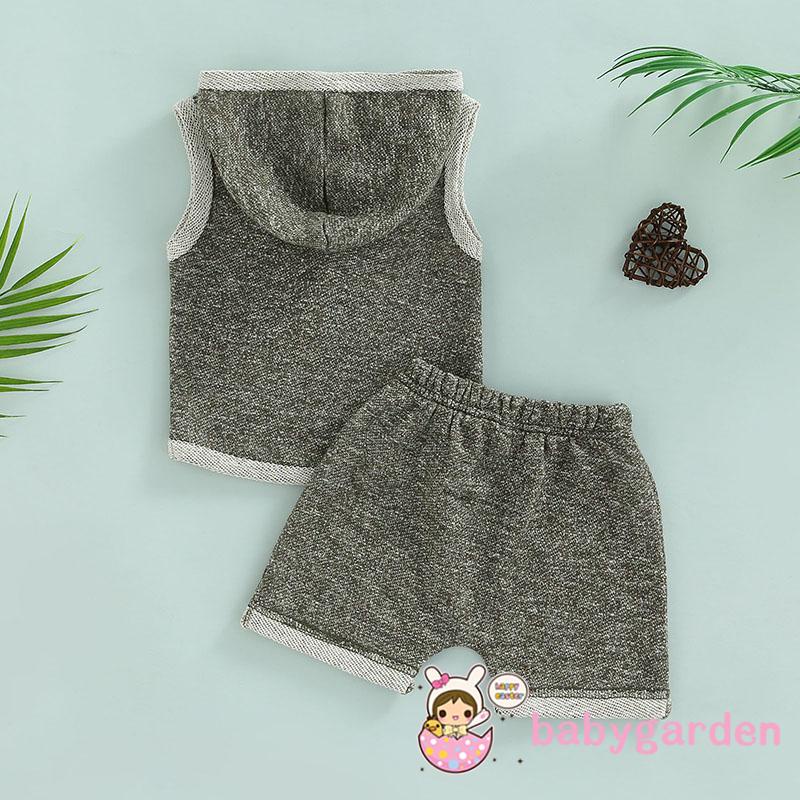 Bộ Áo Hoodie Sát Nách + Quần Short Lưng Cao Thời Trang Mùa Hè Cho Bé Trai 0-3 Tuổi