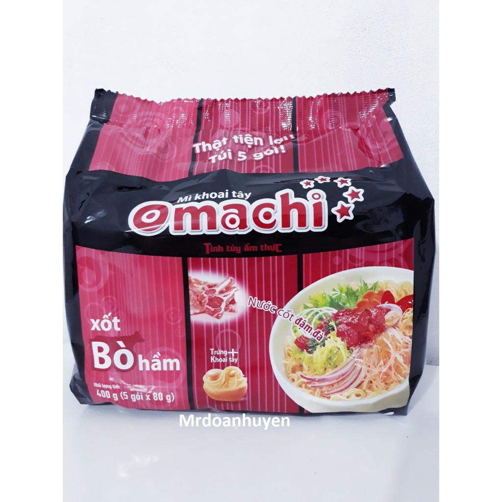Bịch 5 Gói x 80g Mì Tôm Omachi Xốt Bò Hầm - Sườn Hầm