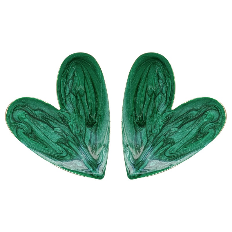 Bông tai hình trái tim màu xanh lá phong cách retro