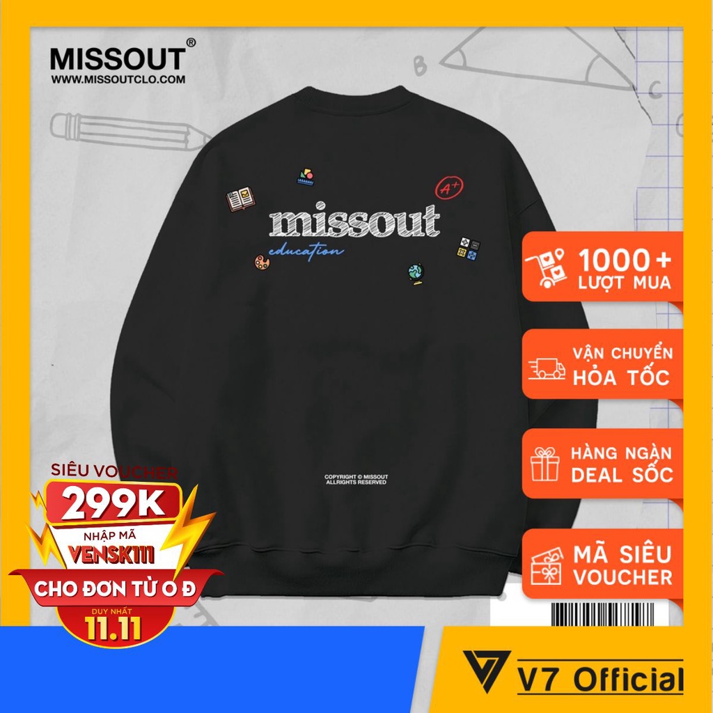 Áo sweater Missout SS1 2 màu đen trắng-dáng unisex in 2 mặt (N343)