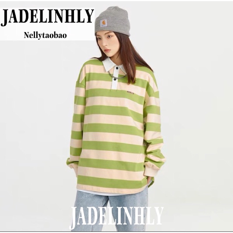 Áo sweater polo nelly sale (có sẵn) kẻ be cổ trắng