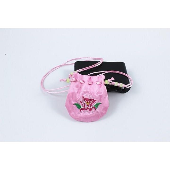 Túi hầu bao thêu hoa sen cổ trang có dây đeo cosplay quà tặng xinh xắn