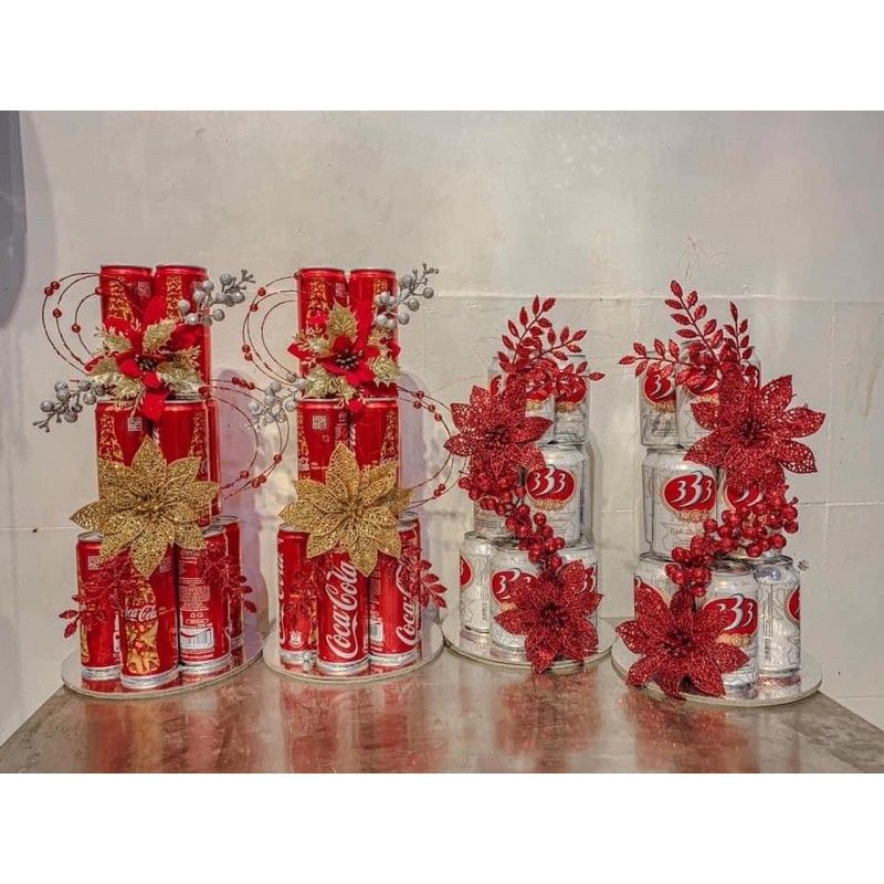 combo set phụ kiện trang trí tháp bánh, bia, nước ngọt ngày Tết ( gồm đế, phụ kiện tùy chọn,1 keo nến)