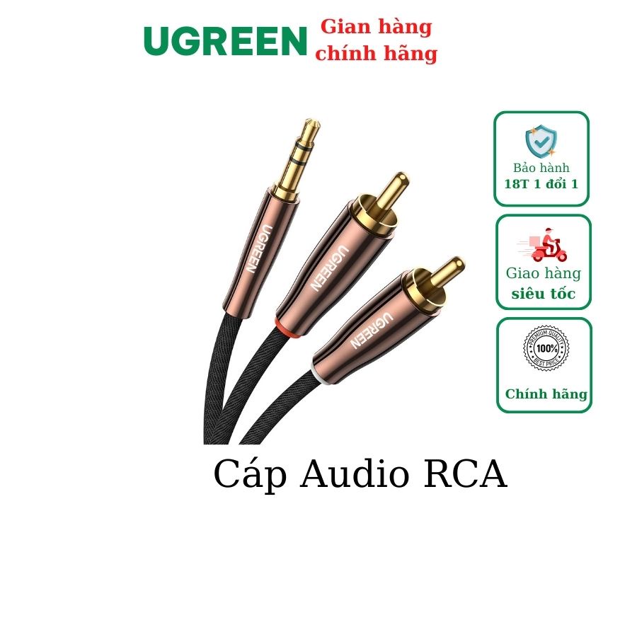 Cáp âm thanh 3.5mm ra 2 RCA dài 1M cao cấp Ugreen 80845 80847 80848 80849 AV170