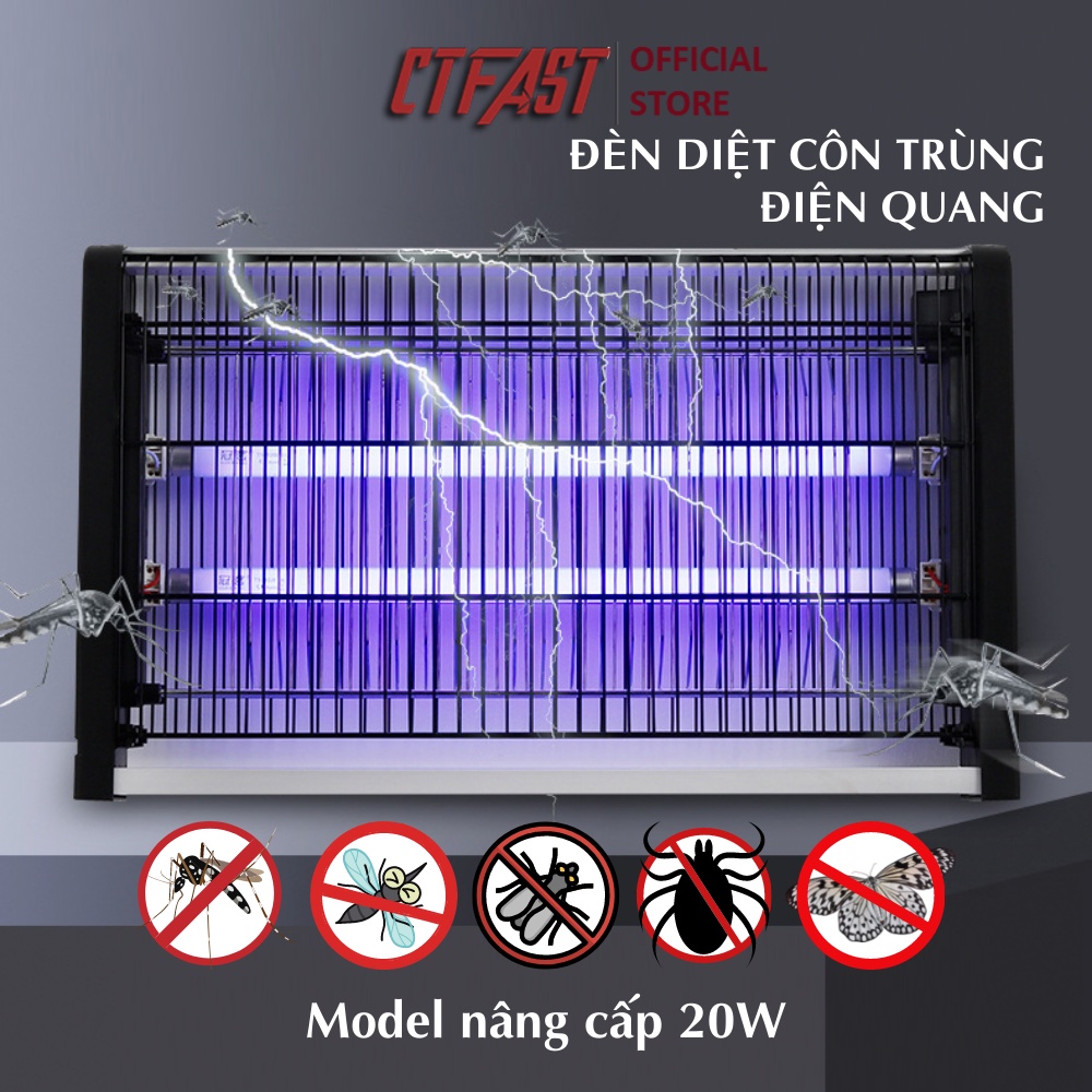 Đèn bắt muỗi và các loại côn trùng điện quang cao cấp CTFAST 02, lưới điện cao áp diệt muỗi trong 0,1 giây