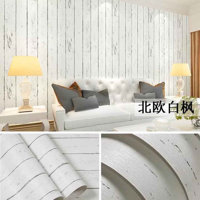 Giấy dán tường giả gỗ trắng keo sẵn khổ 45 cm x10 m
