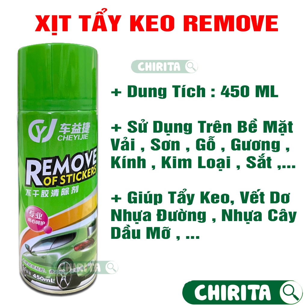Chai Xịt Tẩy Keo REMOVE Đa Năng 450ml - Xịt Tẩy Keo 3M, Băng Dính, Nhựa Đường, Tem Dán, CHIRITA