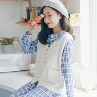 Set váy kẻ xanh gile trắng