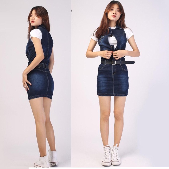 [HÀNG XỊN_TẶNG KÈM QUÀ] Váy yếm jean body trên gối, đầm yếm jean ngắn tôn dáng, vải dày cao cấp, co dãn tốt C106