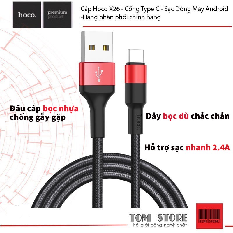 Cáp sạc Type-C Hoco X26 - Sạc Dòng Máy Android -Hàng phân phối chính hãng