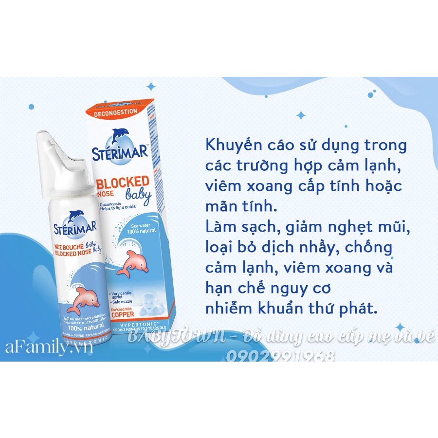 Xịt muối biển Sterimar cá heo vàng và cá heo cam vệ sinh Pháp 100ml
