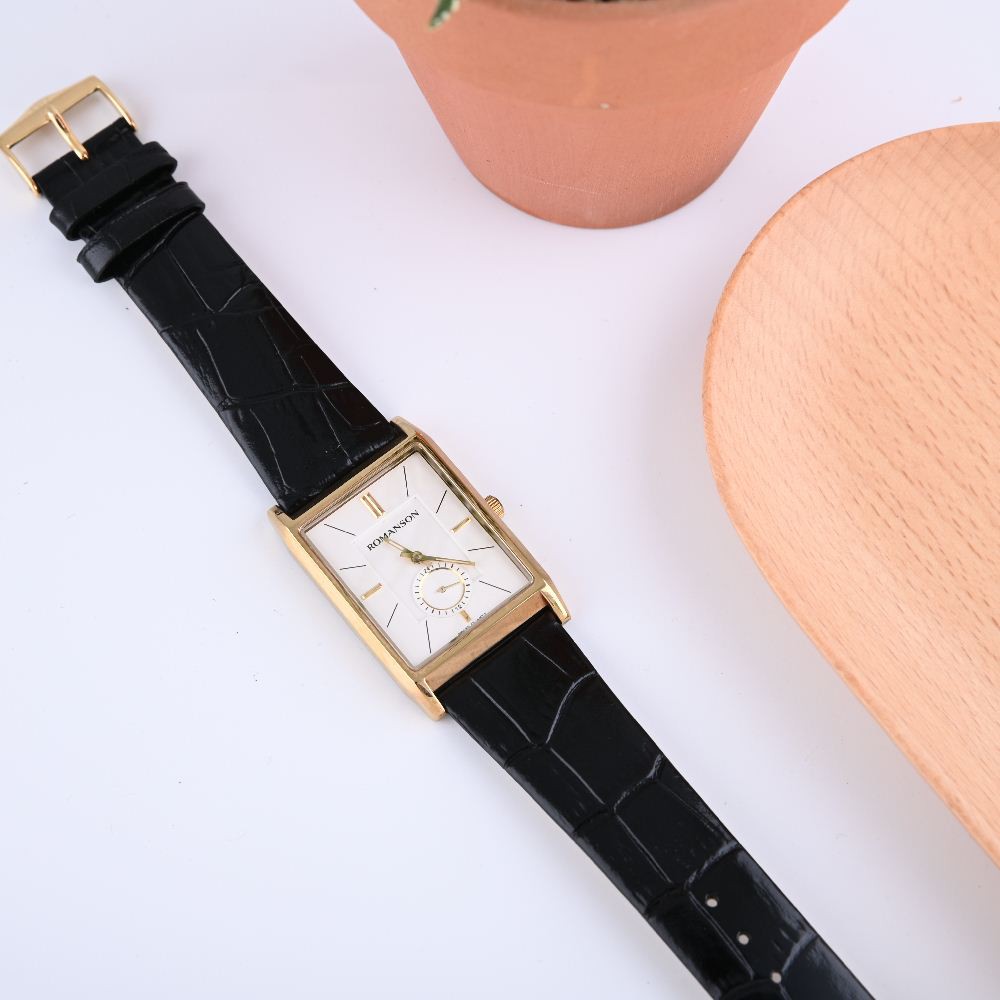 Đồng hồ Romanson Men Watch TL3237JMGWH nam mặt chữ nhật kính Sapphire chống xước máy Thụy Sĩ dây da cao cấp chính hãng