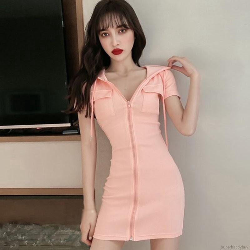 Đầm Bó Tay Ngắn Có Nón Phong Cách Hàn Quốc