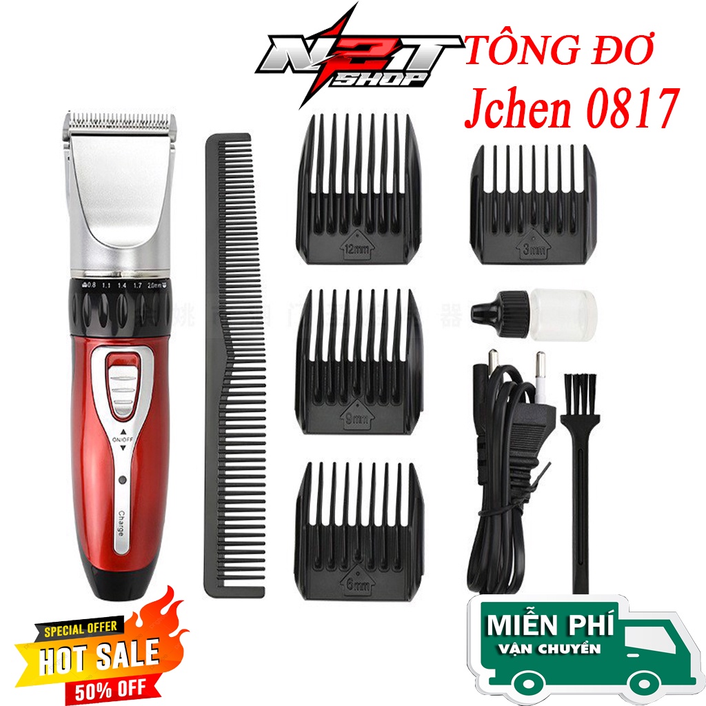 Tông đơ - tăng đơ cắt tóc trẻ em và gia đình giá rẻ Jchen JC-0817 loại tốt tặng kèm 4 cữ và lược - Máy hớt tóc