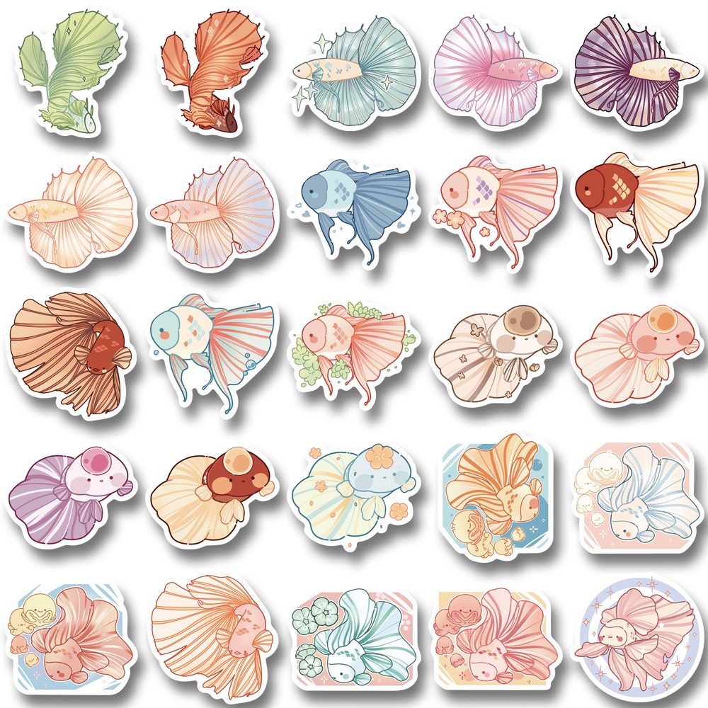 Bộ 50 Miếng Dán Trang Trí Laptop Chống Thấm Nước Hình Cá Hoạt Hình Dễ Thương