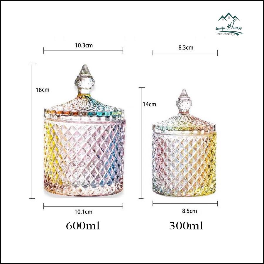 Hũ Thuỷ Tinh 4 màu Đựng Kẹo Mứt, Trang Sức Màu Sắc Ngọt Ngào Cao Cấp, Sang Trọng Phong Cách Bắc Âu