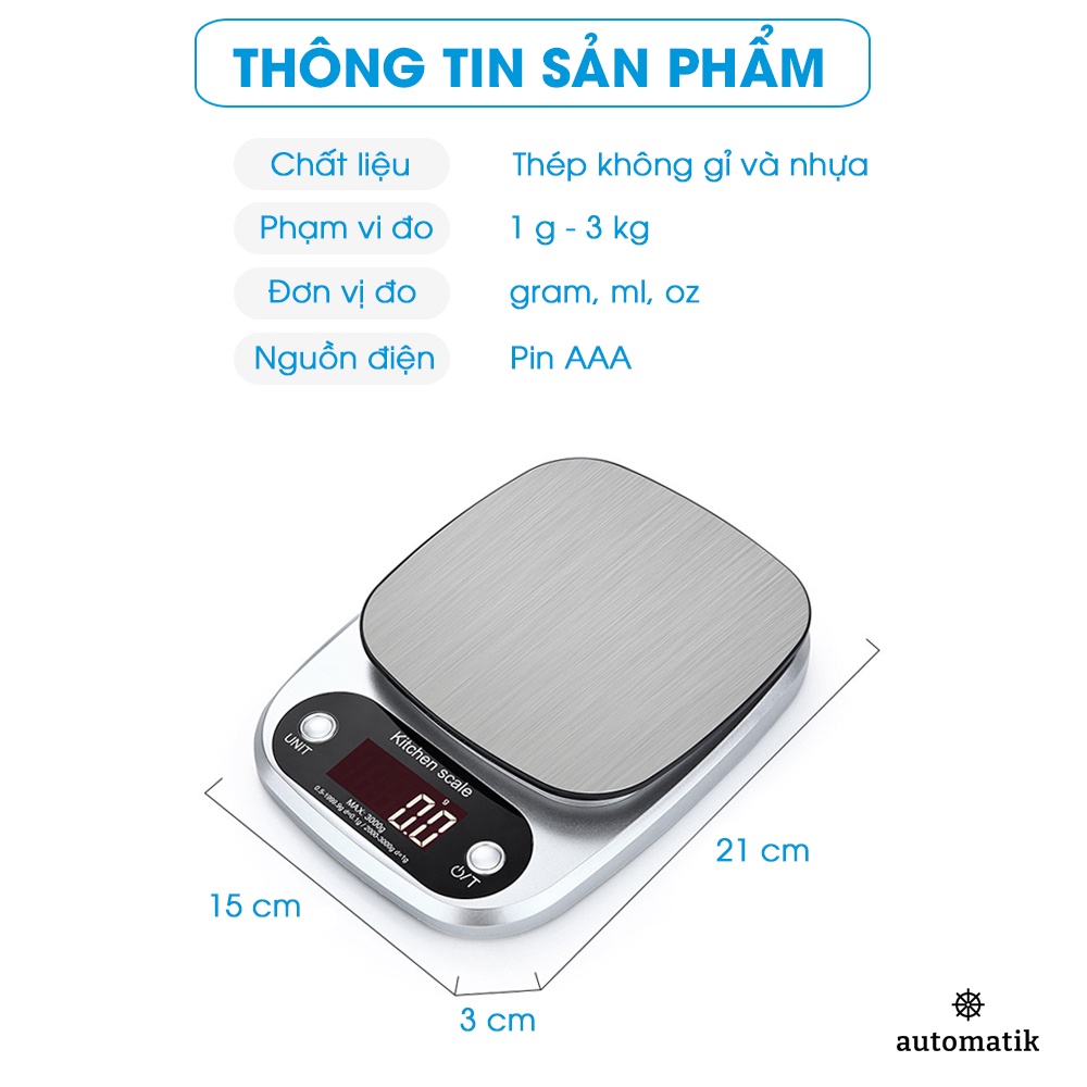 Cân Tiểu Ly Điện Tử Nhà Bếp, Mini, Cao Cấp - Automatik