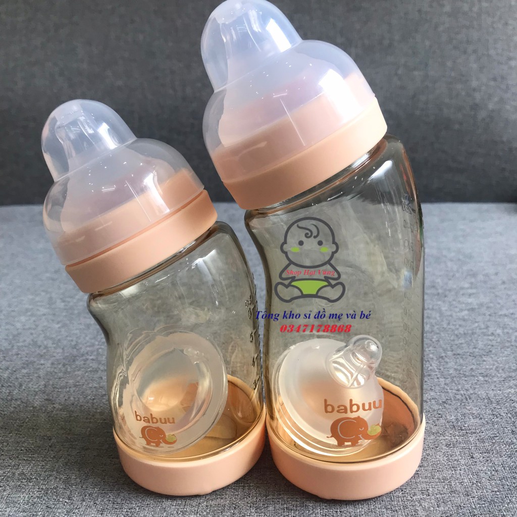 Bình sữa cổ nghiêng 180ml và 260ml PPSU cao cấp Babuu (tặng 1 núm ti)