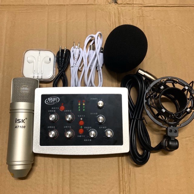 Combo hát thu âm livestream chuyên nghiệp mic isk AT100-Card HF5000 Pro cài auto tặng tai nhét bh 6 tháng