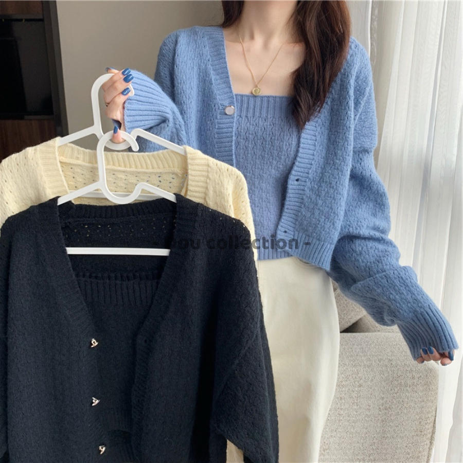 Set 2 Áo Len Dệt Kiêm Lông Thỏ Kiểu Dáng Croptop Quyết Rũ Thời Trang Thu Đông - Dou Collection - Mã TA030