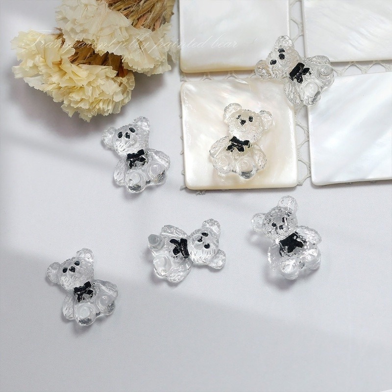 Bộ 5 Phụ Kiện Trang Trí Móng Tay Trong Suốt Hình Gấu 3D Xinh Xắn