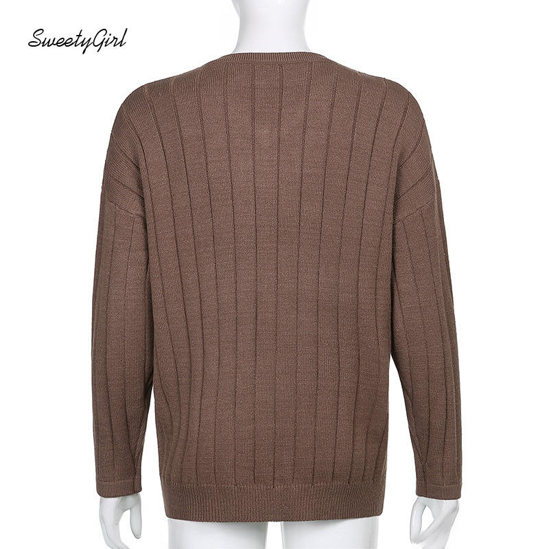 Áo Len Tay Dài Cổ Chữ V Kẻ Sọc Thời Trang Cho Nữ